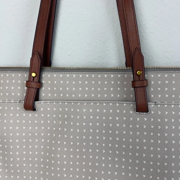 Fossil Emma Tote Bag Dual Straps Brown Handles Patterned Gray White Black NWOT - Picture 4 of 12